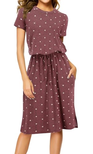 Image of Simier Fariry Womens Summer Hide Belly Knee Length Travel Dress Pocket Short Sleeve Midi Work Casual Outfits