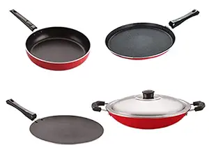 Nirlon Aluminium Non Stick Kitchen Utensil for Cooking Pots and Pan Set of 4 Pieces (26_CT_CHATTI_FT11_FP12)