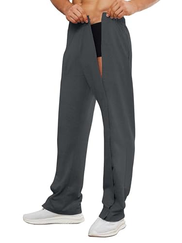 Image of Deyeek Men's Tear Away Pants 2 Side Full Open Bottom Sweatpants Loose Fit Casual Adaptive Post Surgery Pants with Pockets