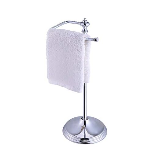 SunnyPoint Heavy Weight Classic Decorative Metal Fingertip Towel Holder Stand for Bathroom, Kitchen, Vanity and Countertops; Hanging Bar is 14.2" Height (Chrome, 15.6" x 5.6" x 5.6")