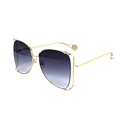 K&L's Luxury & Co. Butterfly Frame Gold Metal with Pearls K06112021 Gradient Oversized Semi Rimless Sunglasses for Women (Black)