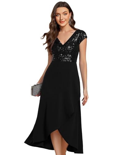 Ever-Pretty Women's Elegant V Neck Sequin Short Sleeve Hi-Lo Tea Length Evening Gowns 02325