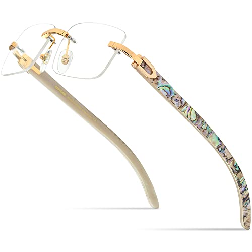 Image of HEPIDEM 100% Really Buffalo Horn Mussel Shell Rimless Eyeglass Frame 908
