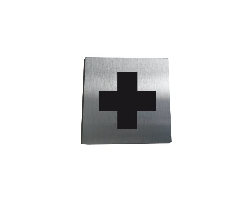 AUA SIGNALETIQUE - Plaque Alu Brossé Premiers Secours, Infirmerie - 200x200 mm, Alu Argent, 200 x 200 mm - Image 2