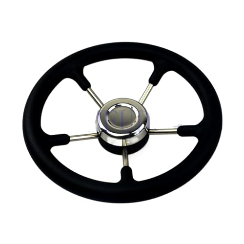 ZGYDNM Ship Steering Wheel 13-1 2 quot Boat Stainless Steel Steering Wheel with Polyurethane Foam Black 3 4 Quot Shaft Boat Accessories Marine Comfortable