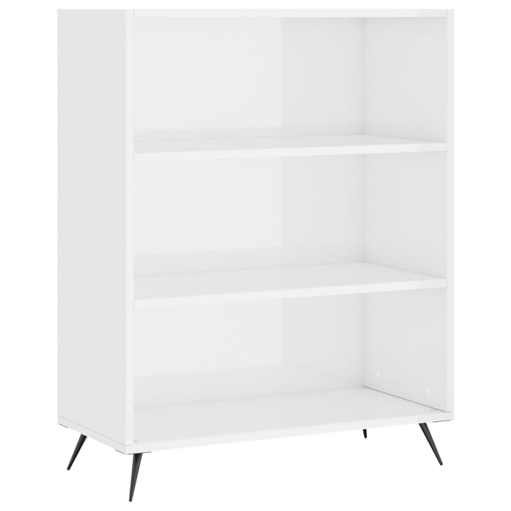 Libreria 3 Scomparti Bianco Lucido 69,5x32,5x90 cm | Scaffale autoportante moderno per soggiorno e studio con 3 vani a giorno, ripiano superiore e piedini in metallo.