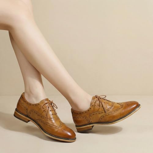 Image of Mona flying Women's Leather Perforated Lace-up Oxford Brogue Wingtip Shoes