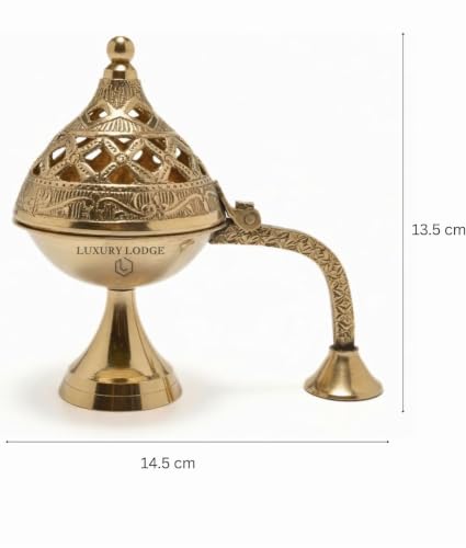 Image of 𝐋𝐔𝐗𝐔𝐑𝐘 𝐋𝐎𝐃𝐆𝐄 Brass Dhoop Holder | Incense Burner | Loban Dani | Dhoop Dani |Brass Loban Dhoop Dani | Dhoop Dani Stand Burner for Puja- 5 inches.