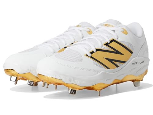 New Balance Men's Fresh Foam X 3000 V7 Baseball Shoe, White/Metallic Gold/Thunder, 6