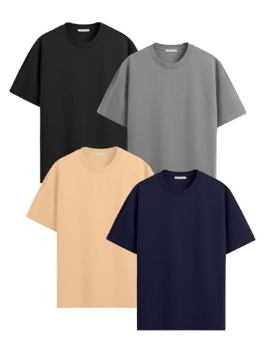 Image of LEOTUDE Men's Cottonblend Solid Oversized Half Sleeve Round Neck Tshirt for Man