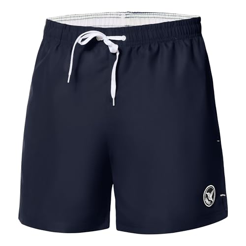 Ladeheid Bañador Hombre Short Deportivo de Baño con Forro Interior de Malla, Secado Rápido, Cintura con Cordón y Bolsillos, Cómodo para Playa, Piscina o Gimnasio LA40-198 (Azul Marino/Azul, M)