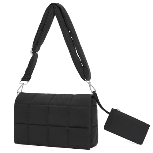 CLUCI Puffer Shoulder Bag Puffy Crossbody Purse for Women Middle Tote Bag Lightweight Cotton Padded Hobo Handbag