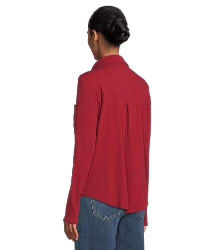Elliott Lauren Women's Garment Dye Tees-Long Sleeve Button Front Shirt with Collar3