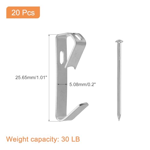 Image of uxcell 20Pcs Photo Frames Hanger Hooks, 30 Lb Frame Hooks with Nails Metal Wall Mount Album Picture Hanging Clips for Hanging, Clocks on The Wall, Silver