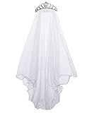 Colorful House Flower Girls White First Communion Veil Headband with Bow (60cm/24 inch, Crown)