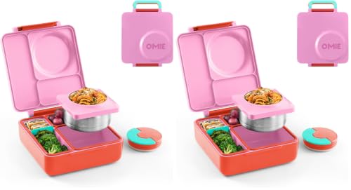 Image of Omie OmieBox Kids Insulated Leakproof Bento Lunch Box with Food Jar (Pink Berry) (Pack of 2)