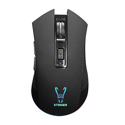 Woxter Stinger FX 85 M - Gaming Maus mit LED-Beleuchtung (einstellbare Auflösung: 800/1200/2400/3200/4800/6400 DPI, hochpräzise optischer Sensor, USB-Anschluss, PC / PS4), Schwarze Farbe Cover