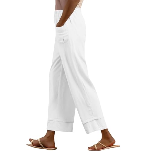 Cotton Linen Wide Leg Pants for Women Fashion Elastic Waist Straight Trousers Lounge Loose Palazzo Beach Pants 2025
