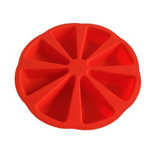 CINZAP Silicone Baking Moulds 8 Cavity Non Stick Cake Pan Moulds Triangle Silicone Quiche Slice Moulds Heat Resistant Baking Tool for Brownies Muffins Scones Quiche and Soap Making (Red)