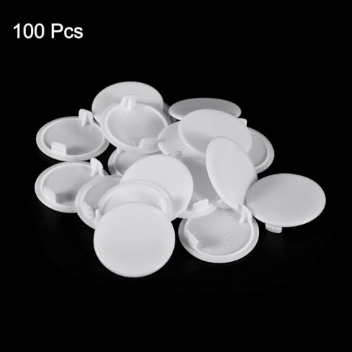 Image of uxcell 100Pcs Hinge Hole Covers, 35mm(1 3 /8 inch) Dia Plastic Concealed Hole Cover Round Flush Type Cap for Furniture Cabinet Cupboard, White