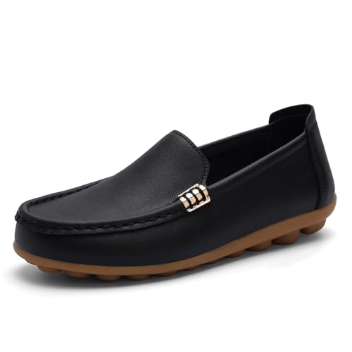 Image of Women's Comfortable & Lightweight Leather Loafers Slip-Ons Driving Walking Mocs Boat Shoes Cute Business Casual Dress Shoes Work Flats for Women