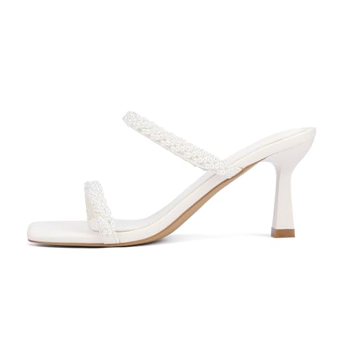 Image of Goderci Women's Two Straps Kitten Heel Sandals | 3 inch Kitten Heel, Fashion Square Open Toe, Slip On Summer Mules, for Party, Wedding, Daily