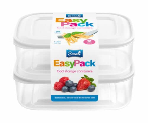 Celino® - Juego de 2 recipientes de plástico para almacenamiento de alimentos, 1 L, aptos para microondas y congelador