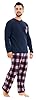 i-Smalls Mens Reverse Check Fleece Pyjamas Long Sleeve Nightwear (3XL) Navy #1