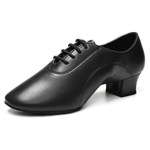 HROYL Little Boy Big Kids Men Latin Dance Shoes Leather lace-up Ballroom Shoes Tango Salsa Performence Practice Dance Shoes Black 9 (M) US Cover