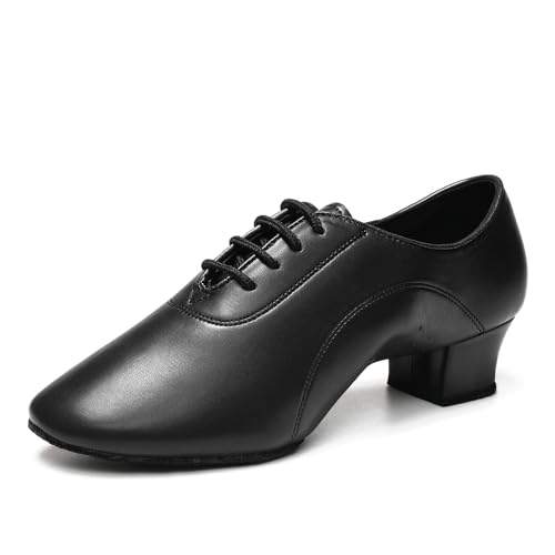 HROYL - HROYL Little Boy/Big Kids/Men Latin Dance Shoes Leather lace-up Ballroom Shoes Tango Salsa Performence Practice Dance Shoes Black 4 (M) US