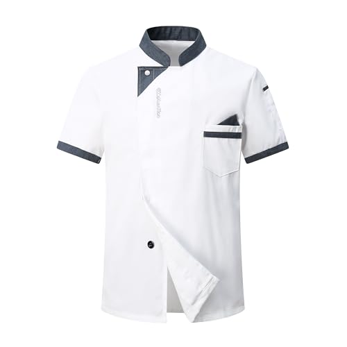 CoXuantion Veste de Chef Hommes à Manches Courtes Cuisinier Léger Professionnel Vêtement de Chef Unisexe Travail Veste avec Poche pour Cuisinier Hôtel...