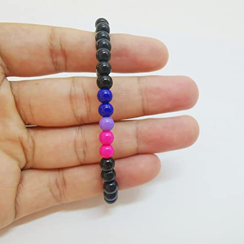 Bisexual Bracelet - Pink Purple Blue Acrylic and Black Glass 6mm Beads - 7'' Pride colors Bead Bracelets2