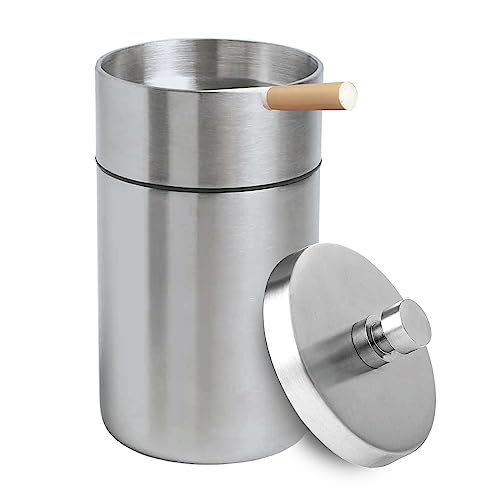 Car Ashtray With Lid, Portable Ashtray For Car, Detachable Stainless Steel Smokeless Ash Tray Windproof For Car Travel, Mini Car Trash Can(Silver) #TOP19