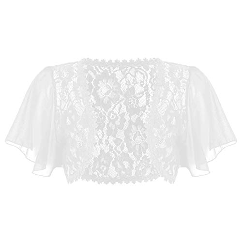 Women's Short Sleeve Chiffon Shrug Top Open Front Lace Cardigan Cropped Bolero Shawl