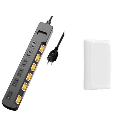 【コンセントカバーセット】エレコム 電源タップ 雷ガード 個別スイッチ ほこりシャッター付 6個口 3m ブラック T-K6A-2630BK＆エレコム コンセントカバー 差し込みタイプ 薄型 スイングプラグ専用 ホワイト TWCVR01WH
