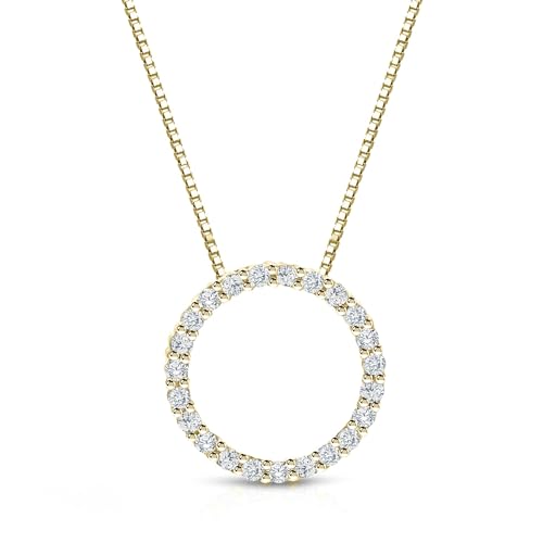 Diamond Wish 1/6 to 1 Carat Diamond Circle of Life Round Pendant Necklace for Women in 14k Gold (I1-I2, cttw) on 18 Inch Long Chain with Spring Ring Clasp
