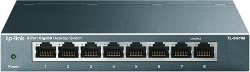 TP-Link TL-SG108 8-Port Gigabit Netzwerk Switch (Plug-and-Play, 8* RJ-45 LAN Ports, Metallgehäuse, IGMP-Snooping, unmanaged, lüfterlos) blau metallic
