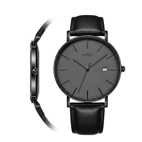 Image of BUREI Men's Fashion Minimalist Wrist Watch Analog Date with Leather Strap
