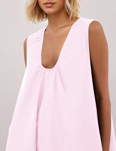 Image of Women Flowy Maxi Dress Ruched Sleeveless Long Dress Vacation Fashion Summer Casual Loose Fit Sundress with Pockets