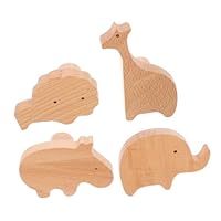 Amosfun 4pcs Animal Wall Hooks Wood Coat Hangers Creative Clothes Rack for Kids Room Nursery Decor Lion Elephant Giraffe Hippo