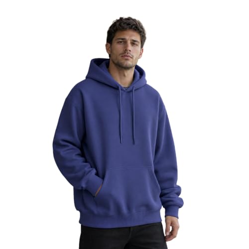 Image of NOBERO Oversized Solid Hooded Sweatshirt for Men | Oversized Hoodie for Men | Hooded Pullover | Cotton Rich Printed Hoodie 280 GSM Fleece