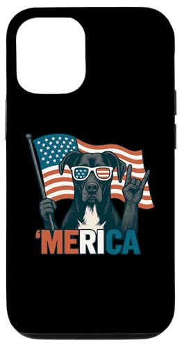 グレートデーン・メリカ アメリカ国旗 7月4日 犬好き スマホケース iPhone 12/12 Pro 用
