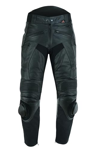 Texpeed – pantalones de moto de cuero para hombre con protecciones – negro – cuero de plena flor con sliders, protecciones EN 1621 1   5XL Cintura/Pierna Regular