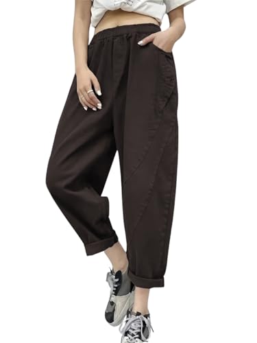 Image of Leriya Fashion Trouser for Women High Waist Wide Leg | Grey Trousers Office Wear Pleated Korean Pants for Womens | Loose Fit Korean Baggy Trouser Pant