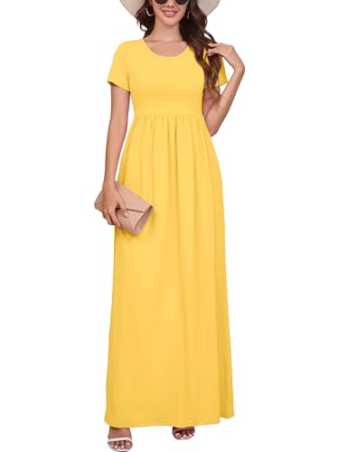 Image of DEARCASE Maxi Dress for Women Short Sleeve Casual Summer Loose Plain Comfy Long Dresses with Pockets
