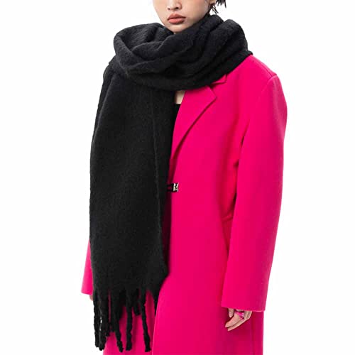 (Premium) Large Chunky Scarf Colorful Cashmere Feel Oversized Scarves Blanket Soft Big Wool Shawl Thick Winter Warm Women (black)2