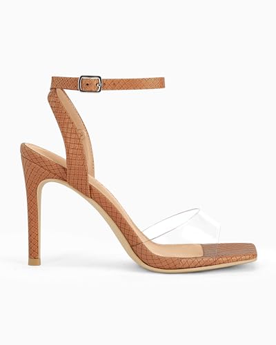 Image of Coutgo Womens Clear Heels Sandals Square Toe Ankle Strap High Heeled Stiletto