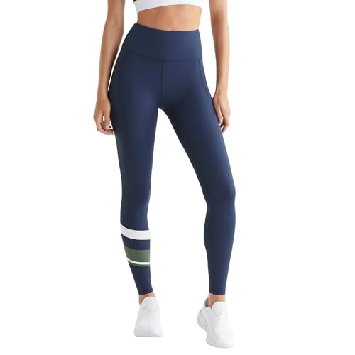 Lilybod Limitless Full-Length Leggings for Women – High Waist Colorblock Compression Workout Pants – Athletic Tights for Gym, Yoga, Running, Fitness (Navy/Green/White, S)