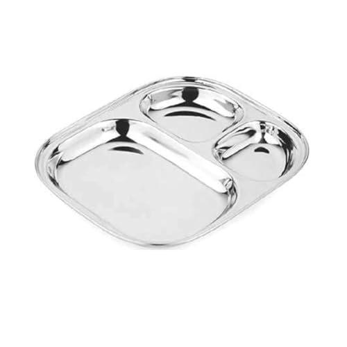 Image of Pack of 1 Stainless Steel Plates with Compartments /Tiffin Plates /Pav Bhaji Plates /Partition Plates /Breakfast Plates /Steel Plates for Lunch /Dinner /Kids Plate (Set of 1 - Big)