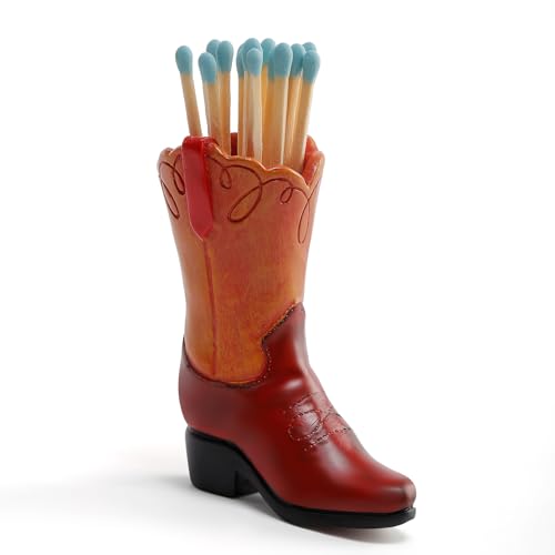 PSYHILAR Cowboy Boot Match Holder Cute Cowgirl Boot Decor for Match Stick Decorative Matchstick Holder Mini Matches Container for Bathroom Fireplace